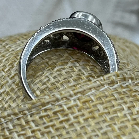 Vintage 925 Sterling Silver Red Oval Ring - Size 6, 4.1g - Picture 13 of 17